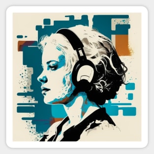 Excessivism Art White Woman Listening Music Sticker